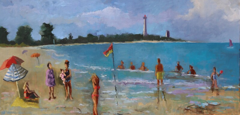 oil painting of people on french beach